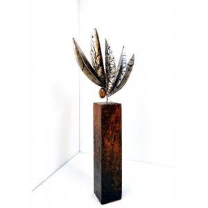 Shakil Ismail, 8 x 19.5 Inch, Metal Sculpture with Agate Stone, Sculpture, AC-SKL-127
